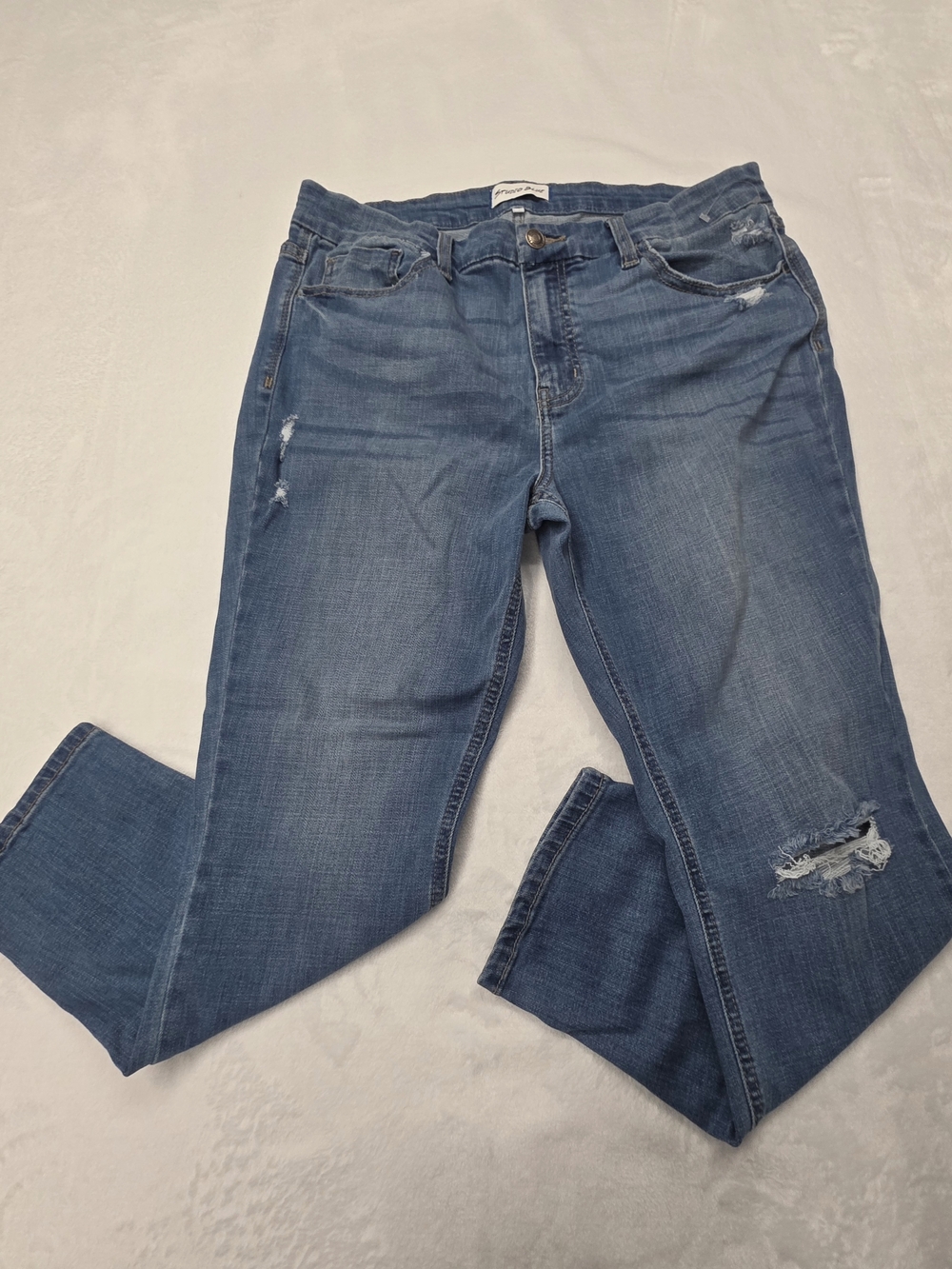 Womens Studio Blue Distressed Jeans in Medium Blue